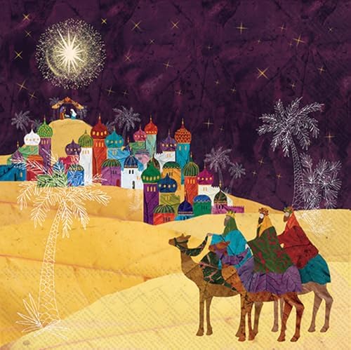IHR Ideal Home Range Cocktail Napkins Disposable 3-Ply Paper Party Napkin Pack, 5" x 5", Wise Men, 20-Count