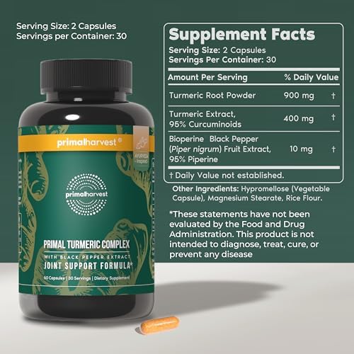 Primal Harvest 2 Pack, Primal Turmeric Complex w/Black Pepper Extract, Joint and Mobility Support Supplement for Women & Men, 120 Capsules