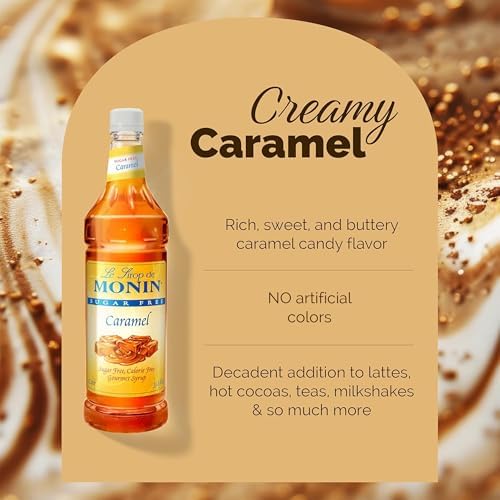 Monin - Sugar Free Caramel Syrup, Mild and Sweet, Great for Coffee and Desserts, Gluten-Free, Non-GMO (1 Liter)