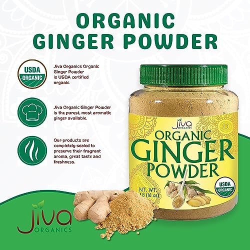 Jiva Organics Organic Ginger Root Powder 1 LB Jar - Gluten Free, Non-GMO - for Cooking, Baking, Tea & More - Bulk Ginger Ground Dry