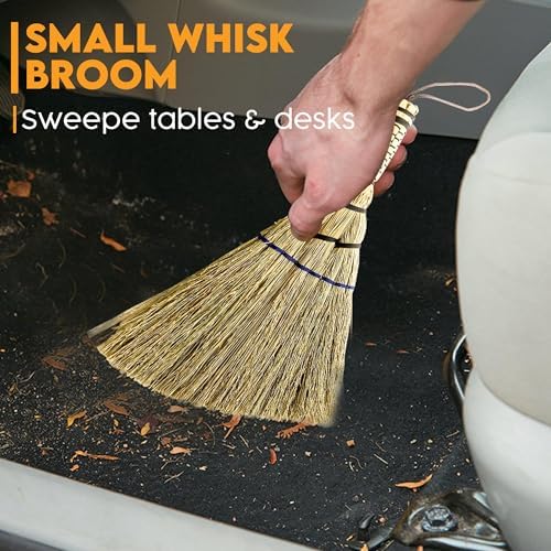 Handcrafted Small Turkey Wing Whisk Broom - Kong Grass & Bamboo Handle - Whisks Away Dust & Debris - Flagged Bristle with Hanging Loop - Perfect for Car, Laptop, Indoor & Outdoor - 9 Inch