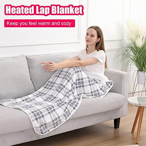WOOLALA USB Plaid Heated Shawl Blanket, Wearable Fleece Electric Heating Blanket with Snap Closure 3 Temperature Settings for Home Office Outdoor, Machine Washable (55 * 31.5in)