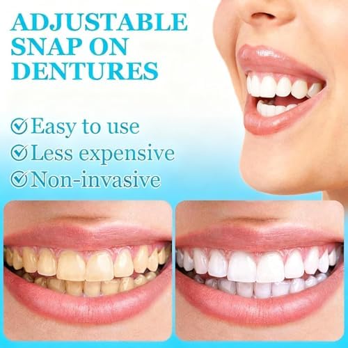 Full Set of Silicone Dentures, Veneers Snap in Teeth, Clip on Moldable Dentaduras Postizas Ajustables Temporary for Women Men