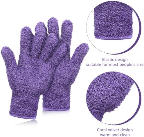 Patelai 2 Pairs Microfiber Gloves for Plants Dusting Cleaning Glove Mittens House Cars Blinds Dusting(Pink, Violet,Large)