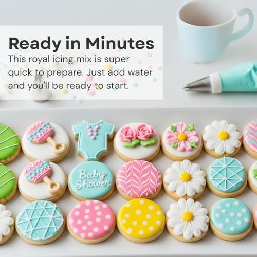 Chefmaster White Royal Icing Mix, Decorating Cookies, Making Cake Decorations, Extra Smooth & Versatile, Just Add Water, Non-GMO, Made in USA, 16 oz