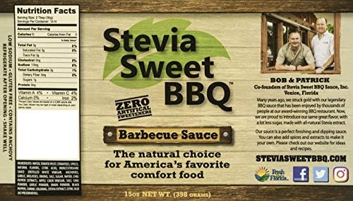 Stevia Sweet BBQ Sauce | Low Sugar (1g), Low Carb, Low Sodium, Gluten & Fat Free | Paleo & Keto Diet Friendly Barbecue Sauce | Zero Artificial Sweeteners (2 x 15 oz)