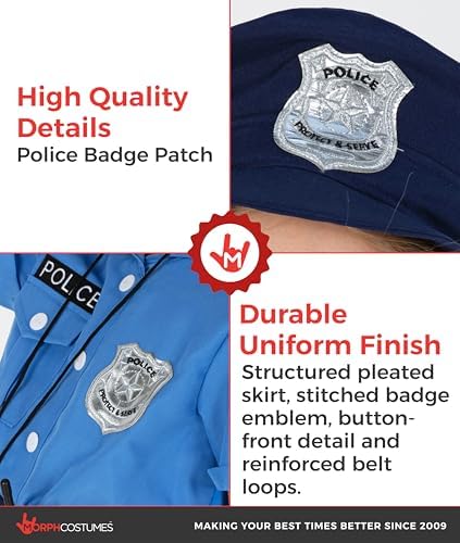 Morph Police Officer Costume For Girls, Cop Costume For Girls, Girl Police Officer Costumes Blue, Kids Halloween Costumes