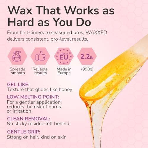 WAXXED Honeyed Hard Wax Beads 2.2LB – Fast Melt Low Temp Wax for Hair Removal – Golden Gel Wax Beads with Smooth Application & Clean Removal – Gentle for Sensitive Skin – Professional Salon & Home Use