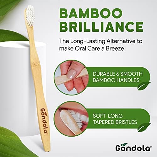 Gondola Organic Bamboo Toothbrushes Adults - 4 Pack - Soft Bristles for Sensitive Gums - Bamboo Toothbrush for Adults - Gentle Cleaning - Wellness Essentials Manual Toothbrush for Home & Travel