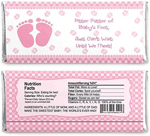 Big Dot of Happiness - Baby Feet Pink - Candy Bar Wrappers Girl Baby Shower Favors - Set of 24