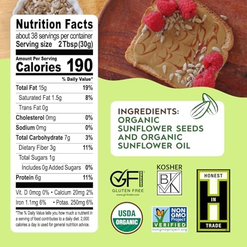 Once Again Organic Sunflower Butter, No Salt & No Sugar Added - Large 2.5 Pound Jar - Creamy Sunflower Seed Butter, Dairy and Nut Free Spread - Vegan, Non-GMO, Gluten Free - 1 Jar (40 oz)