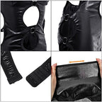 Women Leather Lingerie Sexy Cut Out Babydoll Nightdress Deep V Neck Backless PU Leather Bodycon Mini Nightclub Dress