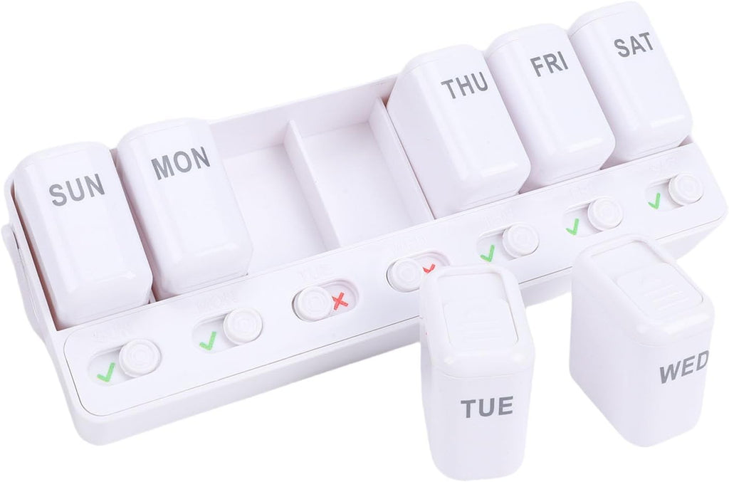 Fockety Weekly Pills Organizer, 7 Day Pills Case with Large Compartments, Daily Pills Box, Medicines Planner, Vitamin Organizer for Medication, Vitamins, Supplements, Fish Oils (White)