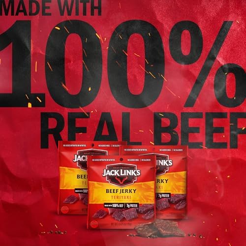 Jack Link's Beef Jerky, Teriyaki, Multipack Bags - Flavorful Meat Snacks for Lunches, Ready to Eat Protein Snacks, Individual Packs - 7g of Protein, Made with 100% Beef - 0.625 oz (Pack of 20)