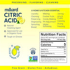 Milliard Citric Acid Powder Food Grade, 2 lb Bag, Bulk, 100% Pure Citric Acid Food Grade, Non-GMO Project Verified, Cleaning, Bath Bombs, Cleaner, Descaler, Dishwasher, Candy, Acido Citrico en Polvo