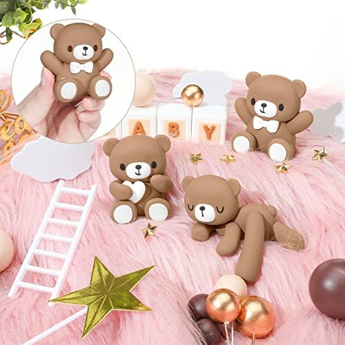 Yinder Bear Cake Toppers Mini Bear Cake Decorations Cake Toppers Gold White Pearl Ball for Birthday Party Decorations(Dark Brown,Cute Style)
