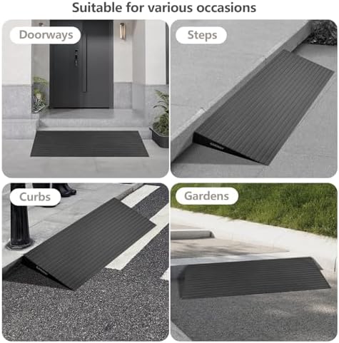 0.6" Rise Threshold Ramps for Doorways, Driveways, Heavy Duty Solid Rubber 3000lbs Capacity, Non-Slip & Cuttable Handicap Ramp for Wheelchairs, Scooters, Strollers, Curbs- 0.6″Rise (35″×5.5″)