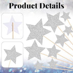 42 PCS Glitter Silver Star Cake Picks, Twinkle Star Cupcake Toppers, Wedding Engagement Baby Shower Birthday Party Cake Decorations Supplies, Mixed Size