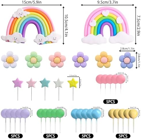 Rainbow Cake Topper Rainbow Theme Party Supplies Pastel Balls Cake Topper Boho Cake Toppers