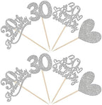 24 PCS 30th Anniversary Cupcake Toppers Silver Glitter Heart 30 Pearl Wedding Anniversary Cupcake Picks for Cheers to 30 Years Blessed & Loved Wedding Anniversary Party Cake Decorations Supplies