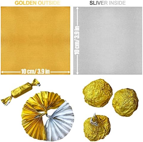 300PCS Chequer Foil Candy Wrappers, 3.9x3.9 inches Golden Aluminium Candy Wrappers Square Chocolate Molds Sugar Tin Foil Wrappers for DIY Candy Chocolate Packaging by Party Wedding Birthday
