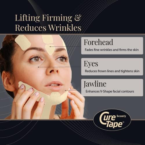 CureTape Beauty Kinesiology Tape | Anti-Wrinkle Face Tape | Face Neck Lift Tape for Toning, Firming & Tightening The Skin | Kinesiology Tape for Face and Sensitive Skin | Soft on The Skin (2'' X 16')
