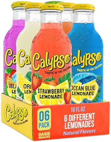Calypso Lemonade, 6 Flavor Variety Pack, Made with Real Fruit, 16 Fl Oz Glass Bottles (Pack of 6)