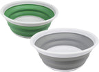 SAMMART 7.5L Set of 2 Collapsible Tub - Foldable Dish Tub - Portable Washing Basin - Space Saving Plastic Washtub (Grey + Dark Sea Green)