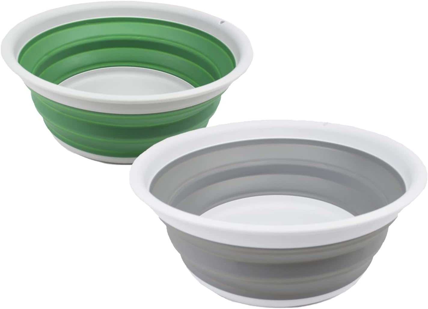SAMMART 7.5L Set of 2 Collapsible Tub - Foldable Dish Tub - Portable Washing Basin - Space Saving Plastic Washtub (Grey + Dark Sea Green)
