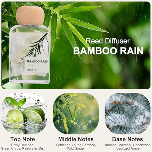 Bamboo Essential Oil Reed Diffuser - 3.34 Fl Oz, Luxury Hotel Collection Diffuser Oil Inspired by Ritz Carlton for Home&Office, Bedroom Living Room Shelf Decor, Accessories,Non-Toxic & Gift Ready