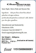 Ghasitaram Gifts Indian Sweets - Diwali Gifts Diwali Sweet - Soan Papdi, Mawa Peda and Mysore Pak