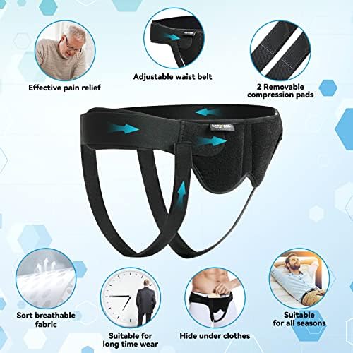 leeveel Hernia Belts for Men,Medical Hernia Guard Inguinal Truss for Single/Double,Sports Hernia Adjustable Waist Strap with 2 Removable Compression Pads (Large)