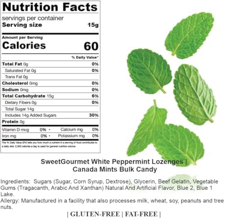 SweetGourmet White Peppermint Lozenges | Canada Mints Bulk Candy | 3 Pounds