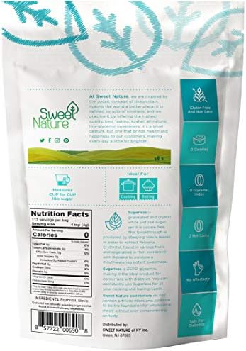 Sweet Nature Sugarless Erythritol and Stevia Blend Sweetener 16 Ounce (1 LB) White (pack of 1)