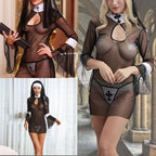 ROSVAJFY Women's Sexy Nun Cosplay Lingerie Anime Roleplay Costume High Slit Fancy Dress Outfit Halloween Nightwear with Veil