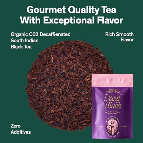 August Essentials Decaf Black Tea – Handcrafted Organic Black Tea for Daily Enjoyment – Bold Evening Drink with Full-Bodied Flavor & Nutty Pecan Notes in a Convenient Resealable Pouch (1.8oz)