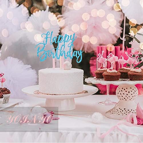 Handmade Glitter happy birthday Cake Topper, Happy Birthday Cake Bunting Decor,Birthday Party Decoration Supplies (Blue)