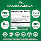 Zazzee High Absorption Indole-3-Carbinol (I3C), 200 mg per Capsule, 120 Vegan Capsules, 4 Month Supply, 5 mg BioPerine for Enhanced Absorption, 100% Vegetarian, All-Natural and Non-GMO