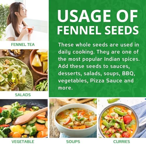 Jiva Organic Fennel Seeds 7 Oz Bag - Non-GMO, Certified, Vegan - Resealable Bag - Product of India
