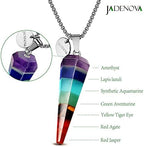 JADENOVA 7 Chakra Stones Necklace Gemstone Pendant Necklace Energy Healing Crystal Divination Pendulum For Women (Cone Hexagonal, 18 Inches Stainless Steel Chain)