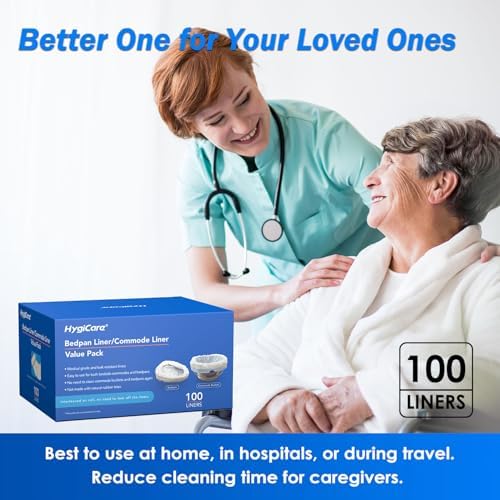 100 Count Enlarged Bedside Commode Liners for Commode Chairs, Bed Pans, and Portable Toilets, Pre-Separated, Leakproof, Sturdy, Disposable, for Adults, Seniors, Medical Care, and Camping