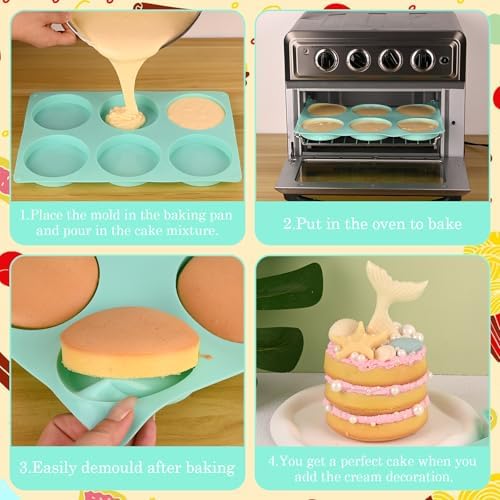 3Pcs Silicone Muffin Top Pan, 4Inch Muffin Top Pans Non-stick, 6-Cavity Round Baking Molds for Mini Cake, Muffin Top, Dessert, Hamburger, Sandwiches Making