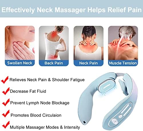 YUJECT Neck Massager Device, Acupoints Lymphatic Drainage Machine, 12 Modes for Pain Relief, Portable Women Men Gift - Blue