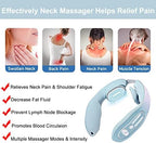 YUJECT Neck Massager Device, Acupoints Lymphatic Drainage Machine, 12 Modes for Pain Relief, Portable Women Men Gift - Blue