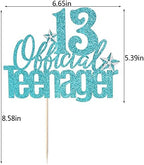 13 Official Teenager Cake Topper, 13th Birthday Cake Topper, Hello 13 Cake Topper, Cheers to 13 Years, Boy Girl 13th Birthday Party Cake Decoration (blue)