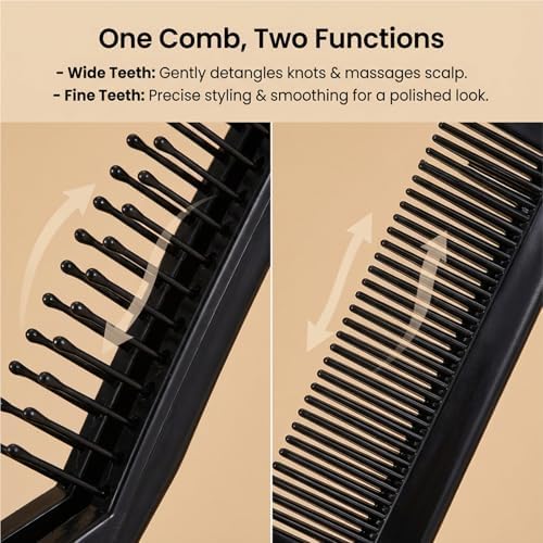 Double Teeth Folding Comb, Portable Travel Folding Hair Brush Compact Pocket Double Headed Hair Brush Anti-static Combs Mini Pocket Comb for Thick & Thin Hairs (Black)