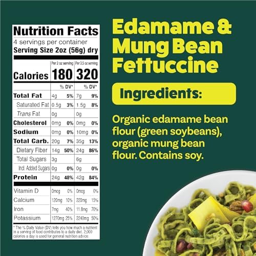 Explore Cuisine Organic Edamame & Mung Bean Fettuccine -Easy-to-Make Pasta - High in Fiber and Plant-Based Protein - Non-GMO, Gluten Free, Vegan, 8 oz (Pack of 6)