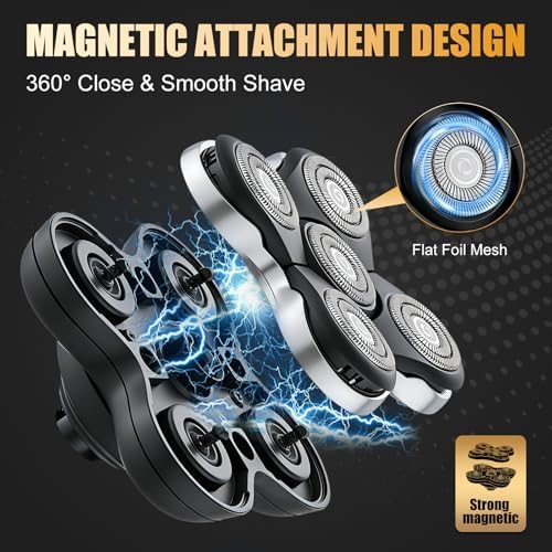 Upgraded Magnetic Replacement Heads for Skull Shaver, 5 Blades Compatible with Pitbull, Platinum Pro, Palm, Butterfly Kiss - Hypoallergenic Razor Heads (2Pack)