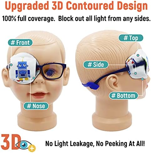 Astropic 3D Cotton & Silk Eye Patch for Kids | Boys Eye Patch for Glasses | Medical Eyepatch for Children with Lazy Eye (Blue Robot, Right Eye)