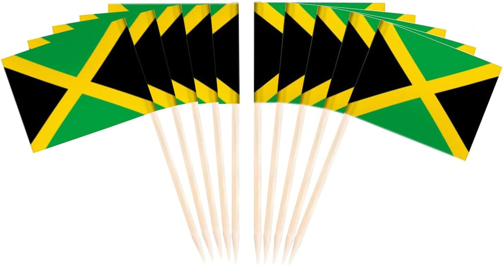 JAVD CYPS 100 Pcs Jamaica Flag Jamaican Toothpick Flags, Small Mini Stick Cupcake Toppers Jamaican Flags,Country Picks Party Decoration Celebration Cocktail Food Bar Cake Flags
